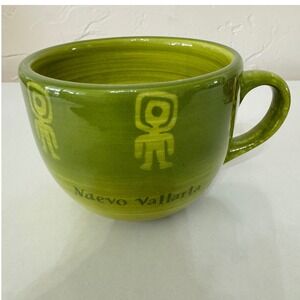 Nuevo Vallarta Ceramic Mug Green Folk Art Design Handcrafted Collectible